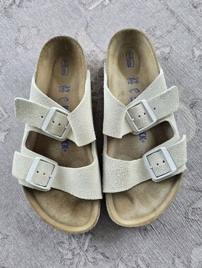 Birkenstock Arizona Soft Footbed Suede Leather Antique White Size 39